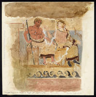 Corneto Tarquinia, Tomba 11, Degli Scudi, parete sinistra